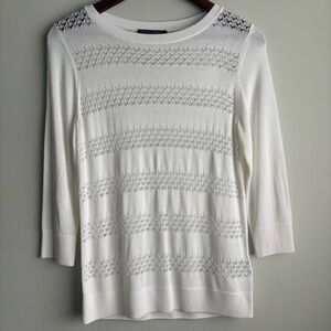 Banana Republic Lace Pointelle Knit Spring Sweater Petite Small Ivory 3/4 Sleeve